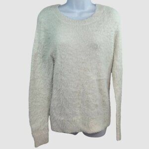 A New Day Womens Ivory Furry  Textured Knit Sweater Medium Long Sleeve